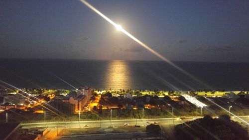 Aerial view of illuminated city against sky at night