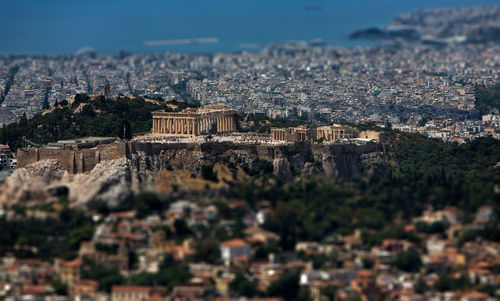 High angle view of old ruins and buildings in city