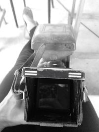 Close-up of man holding camera