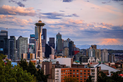 Cityscape against sky during sunset