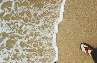 Low section of person on sand at beach