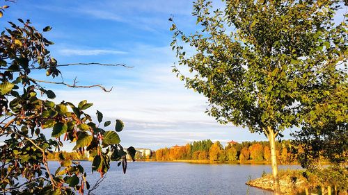 Scenic view of lake against sky during autumn