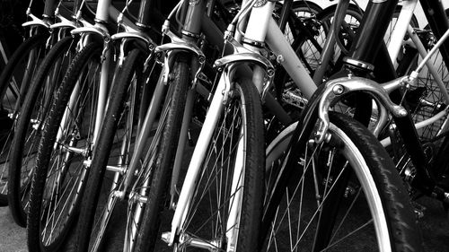 Close-up of bicycles in row