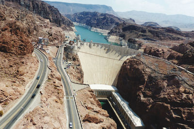 High angle view of dam on mountain