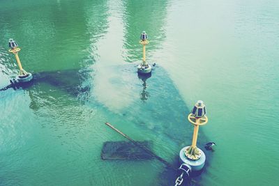 High angle view of lighting equipment in huangpu river