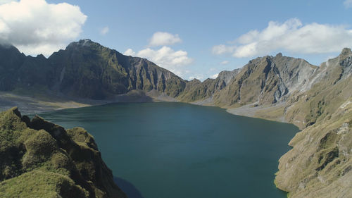 Crater lake of the volcano pinatubo among the mountains, philippines, luzon. 