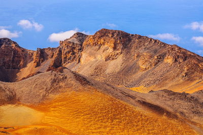 Rock formations on landscape against sky