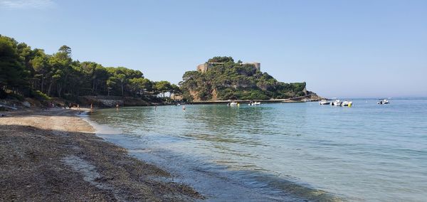 Scenic view of sea against clear sky