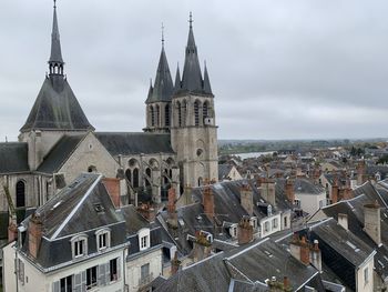 High angle view of buildings against sky