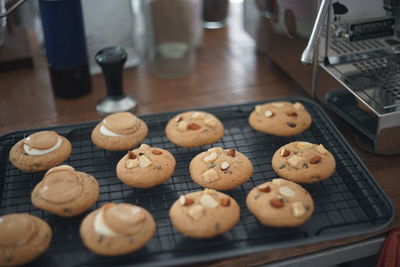 High angle view of cookies on table