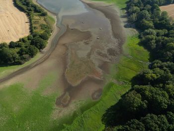 High angle view of dry reservoir - weir wood reservoir, southern water, east grinstead 