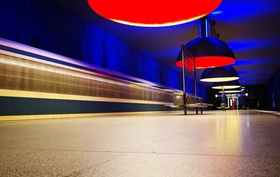 Blurred motion of train at subway station