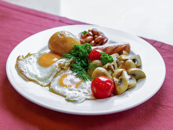 Close-up of breakfast served in plate