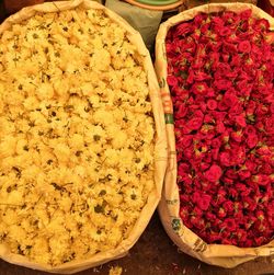 High angle view of red chili peppers for sale at market stall