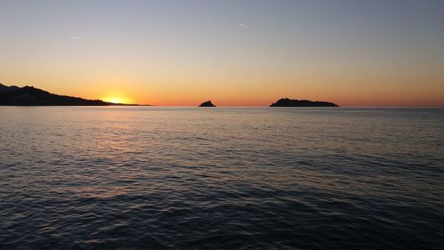 Scenic view of sea against sky during sunset