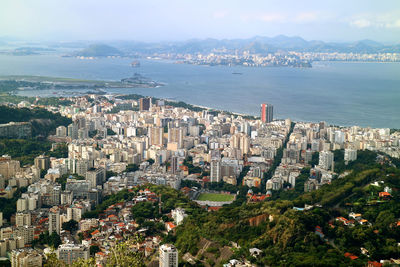 High angle view of buildings in city