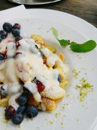 High angle view of breakfast served in plate