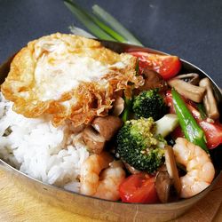 High angle view of food in bowl on table