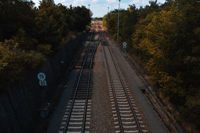 High angle view of railroad tracks by trees
