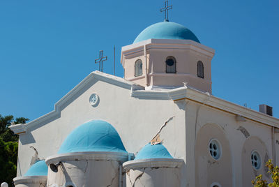 Blue white church in kos city after an earthquake damaged