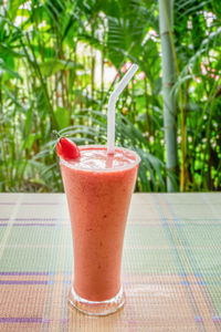 Close-up of drink served on table