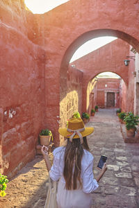 Young tourists exploring the santa catalina monastery, convento de santa catalina, arequipa, peru.
