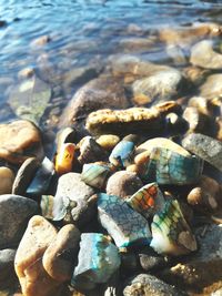 Close-up of pebbles at beach