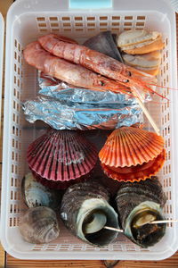 High angle view of fish in container