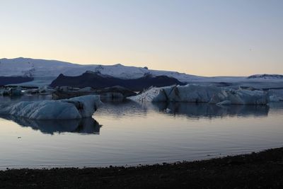 Scenic view of lagoon against sky during sunset