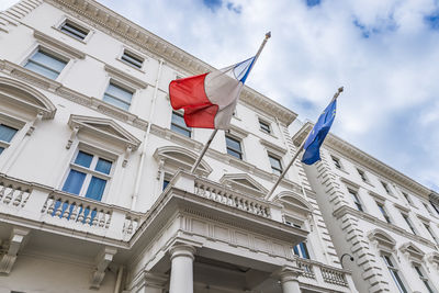 French consulate in london with national and european union flags. london, uk, 7 april 2024