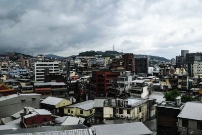 High angle view of townscape against sky