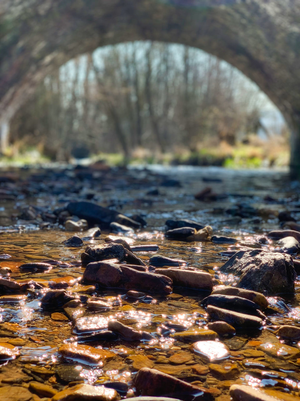 CLOSE-UP OF WATER FLOWING OVER RIVER