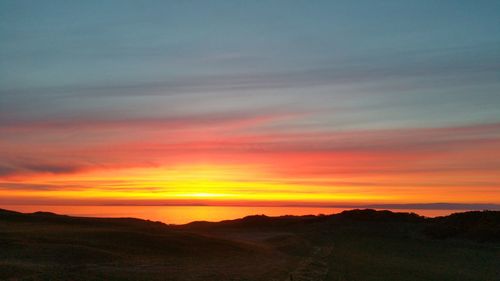 Scenic view of silhouette landscape against sky during sunset