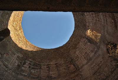 Directly below shot of wall against clear sky