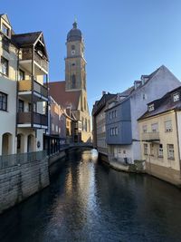 Canal amidst buildings against sky in city