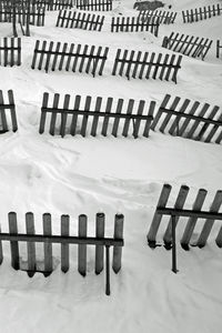 Close-up of empty seats in snow