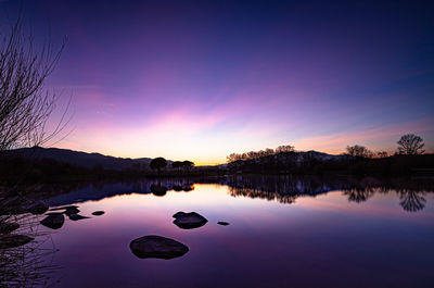 Scenic view of lake against sky during sunset