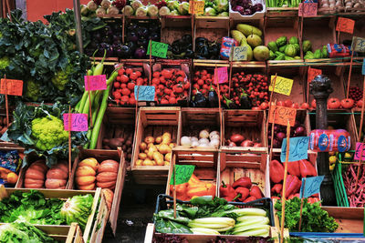 Various vegetables for sale at market stall