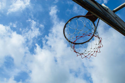 Low angle view of basketball hoop against sky