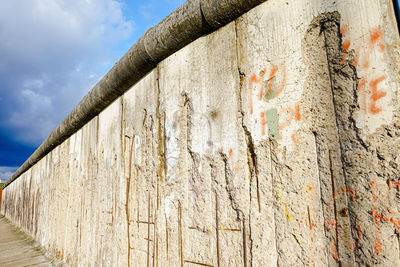 Low angle view of weathered wall