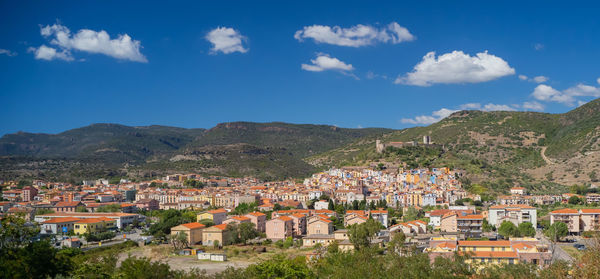Panoramic view of the village of bosa in sardinia