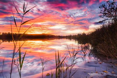 Scenic view of lake against sky during sunset