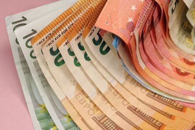 High angle view of paintbrushes on table