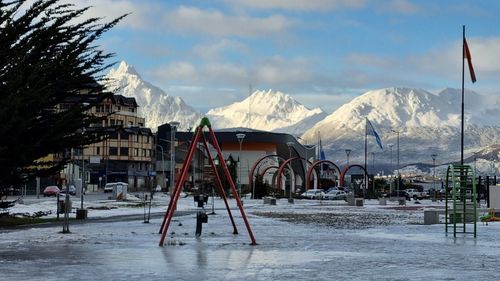 Scenic view of snowcapped mountains against sky