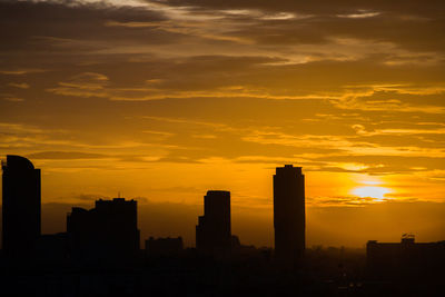 Silhouette buildings against sky during sunset