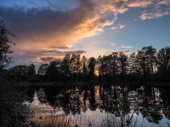 Scenic view of lake against sky during sunset