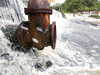 High angle view of man splashing water