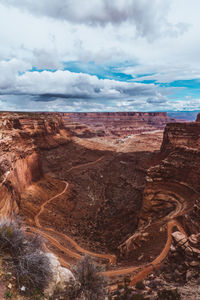 Aerial view of landscape against cloudy sky