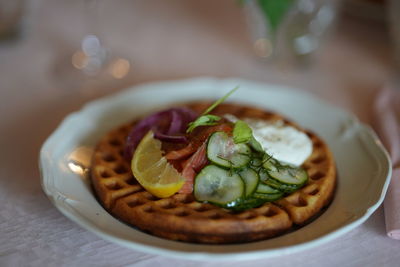 Close-up of food in plate on table