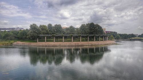 Scenic view of river against cloudy sky